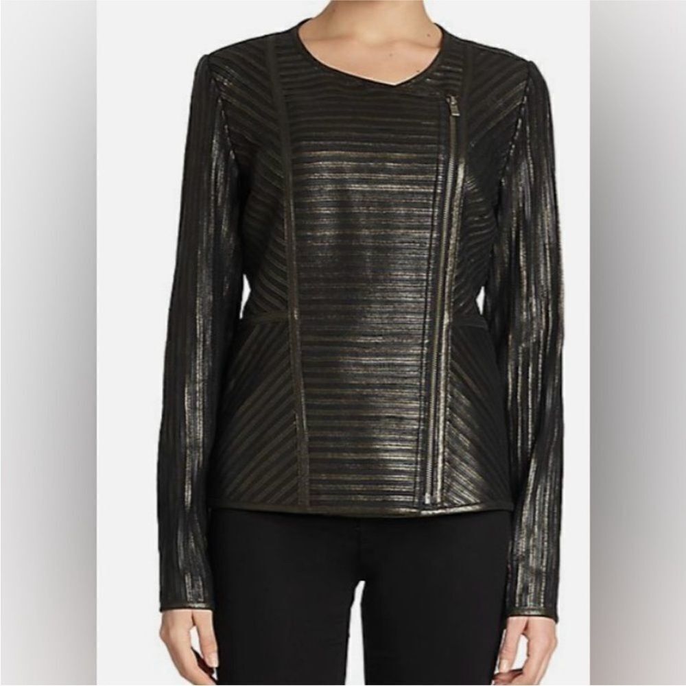 RED Saks fifth avenue Black Metallic genuine leather Jacket, XS